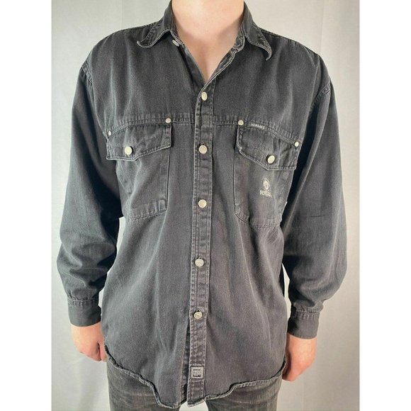 Versace Jeans Couture Black Jean Denim Button Up S